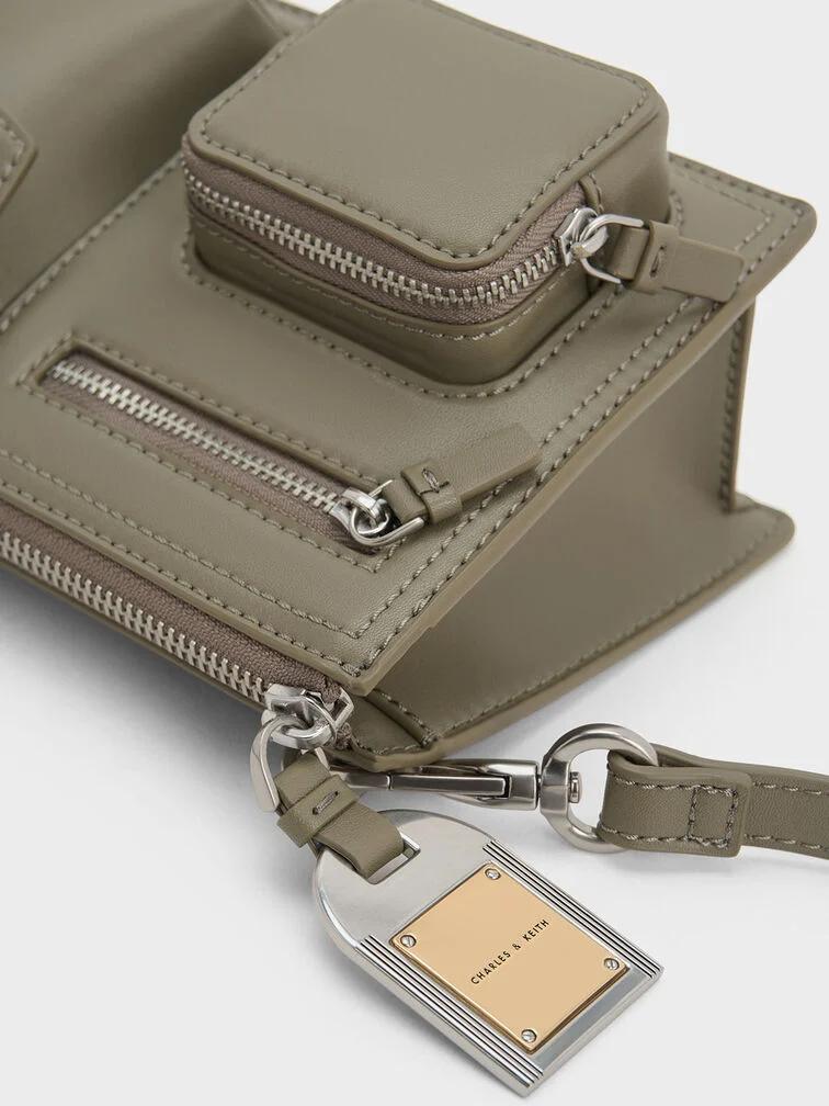 Túi Charles & Keith Austen Multi-Pocket Shoulder Bag Nữ Khaki