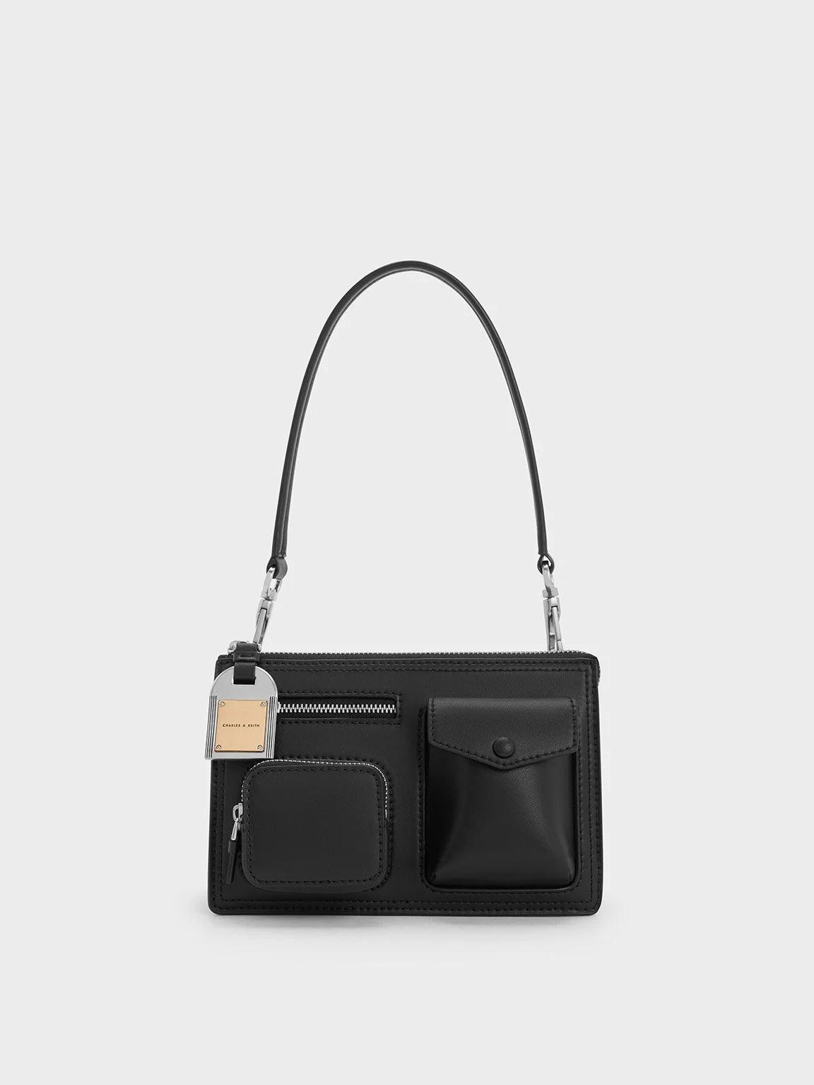 Túi Charles & Keith Austen Multi-Pocket Shoulder Bag Nữ Đen