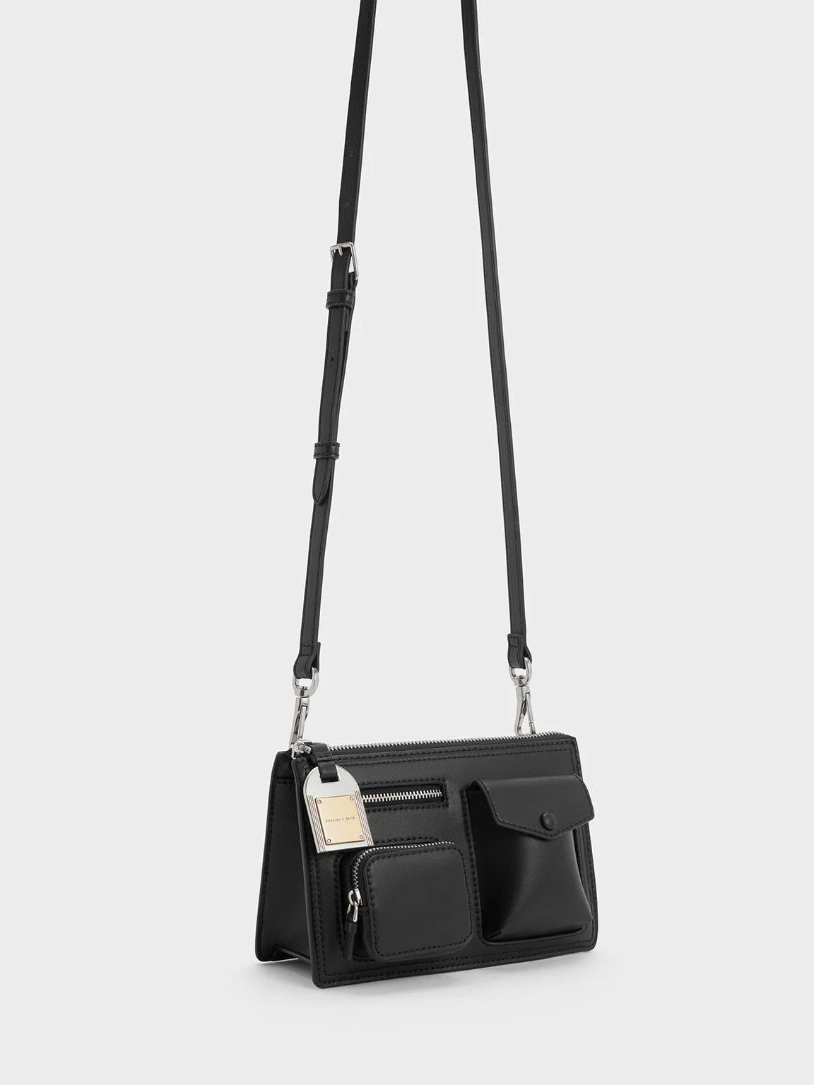 Túi Charles & Keith Austen Multi-Pocket Shoulder Bag Nữ Đen