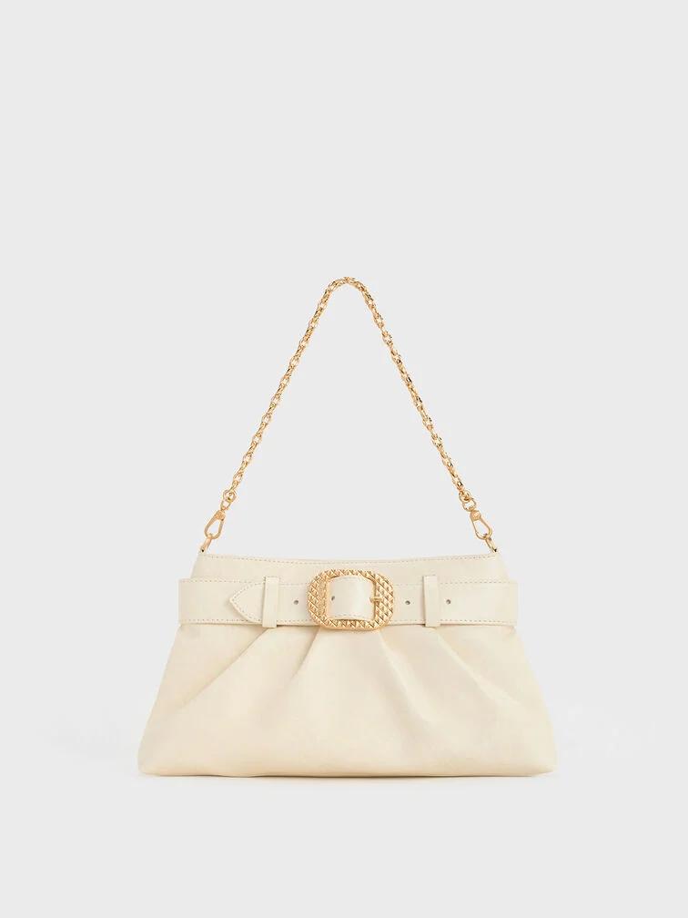 Túi Charles & Keith Avis Belted Ruched Shoulder Bag Nữ Be