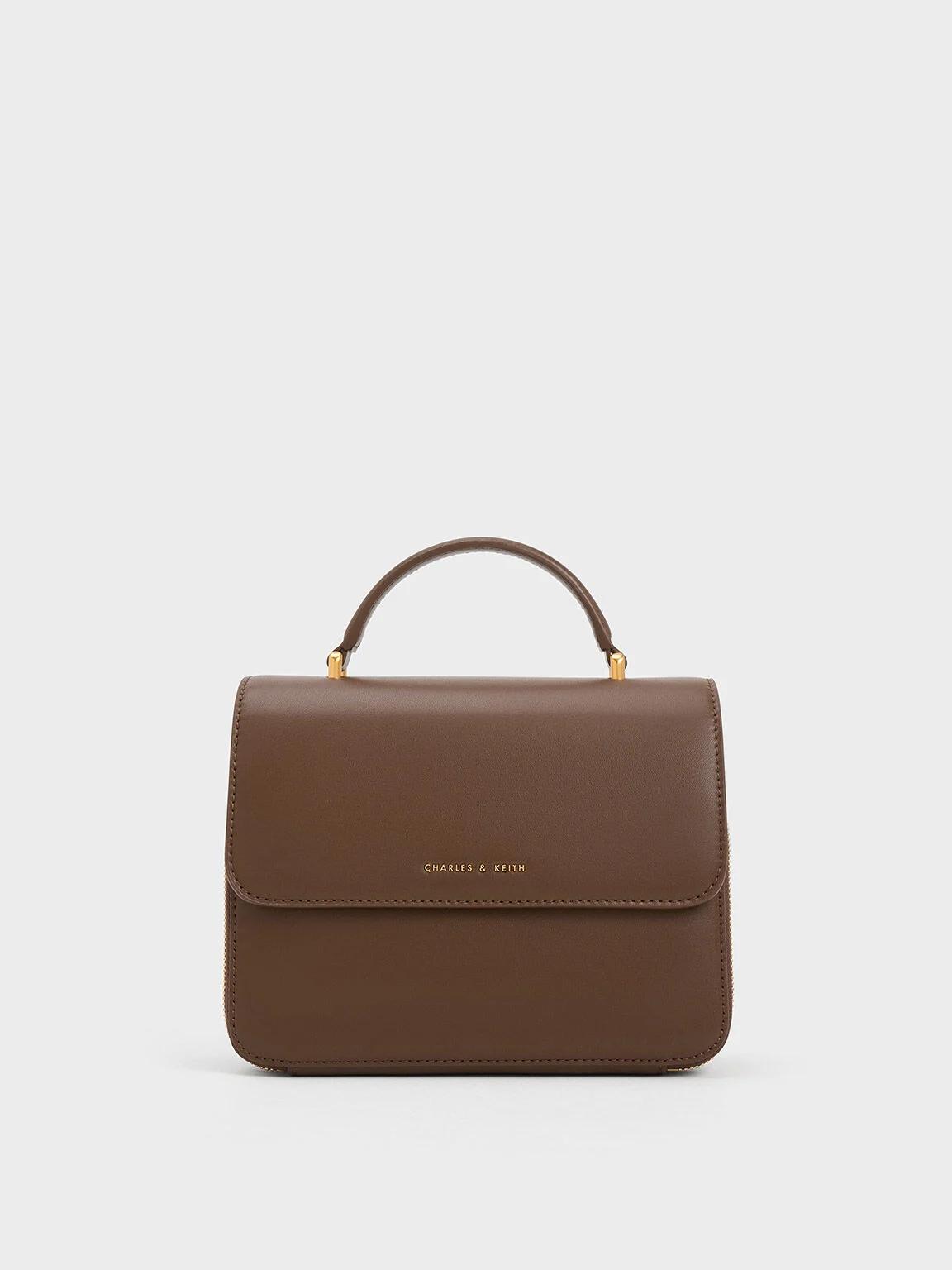 Túi Charles & Keith Front Flap Top Handle Bag Nữ Nâu