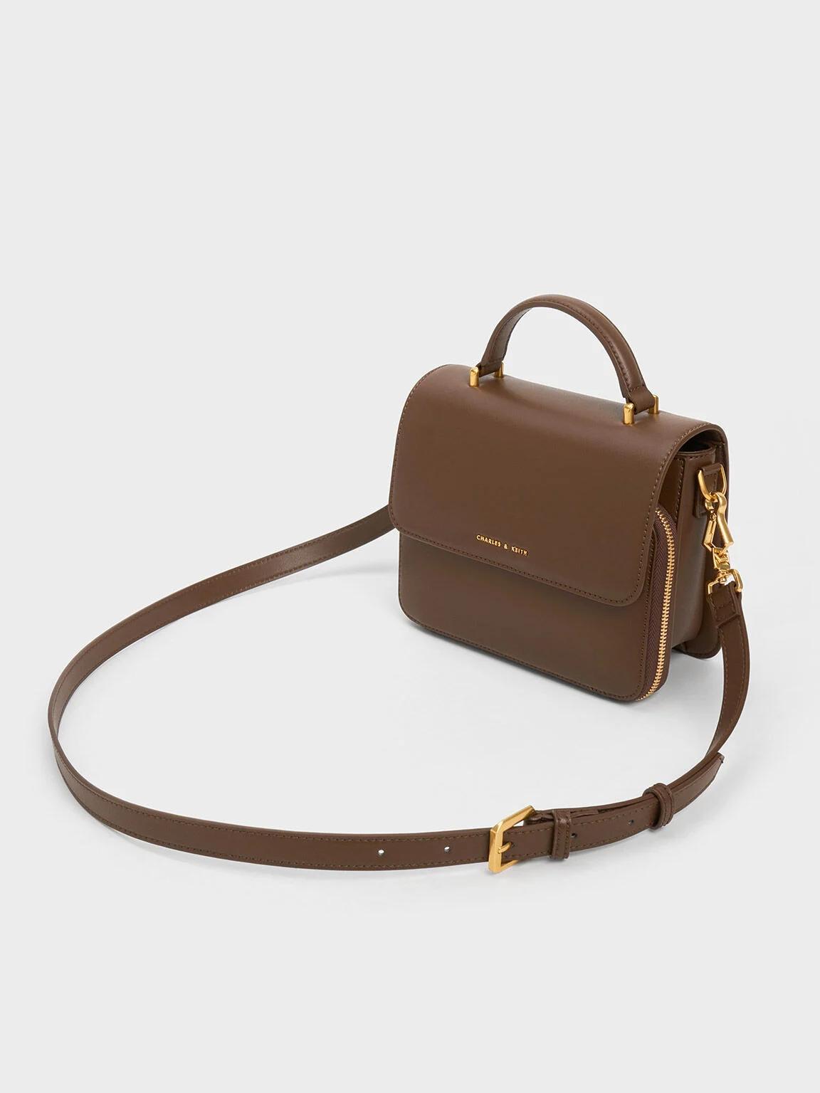 Túi Charles & Keith Front Flap Top Handle Bag Nữ Nâu