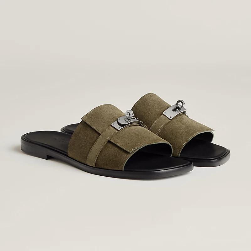 Giày Hermes Gabriel Sandal Nam Xanh Lá Đen