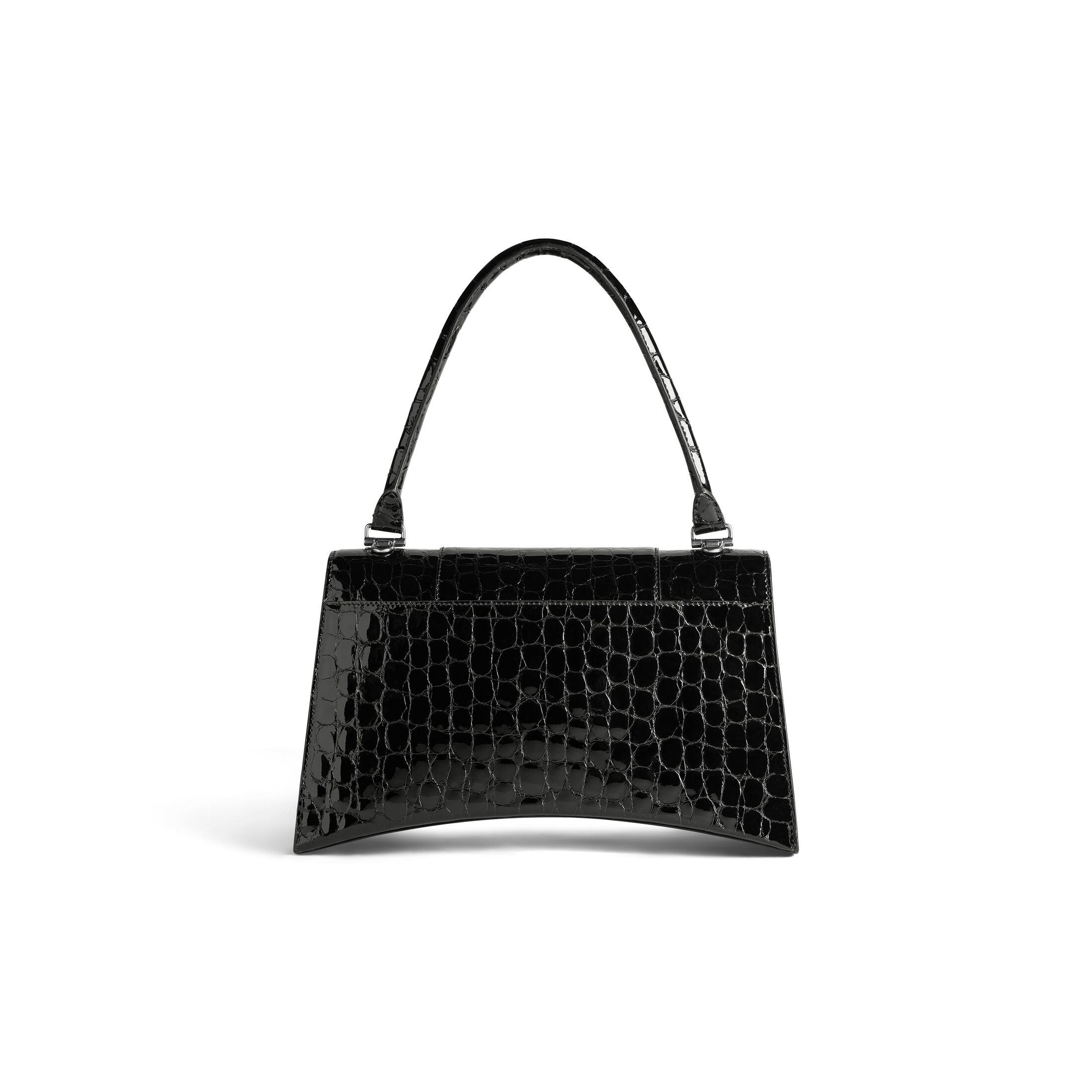 Túi Balenciaga Hourglass Hinge Medium Handbag Crocodile Embossed Nữ Đen