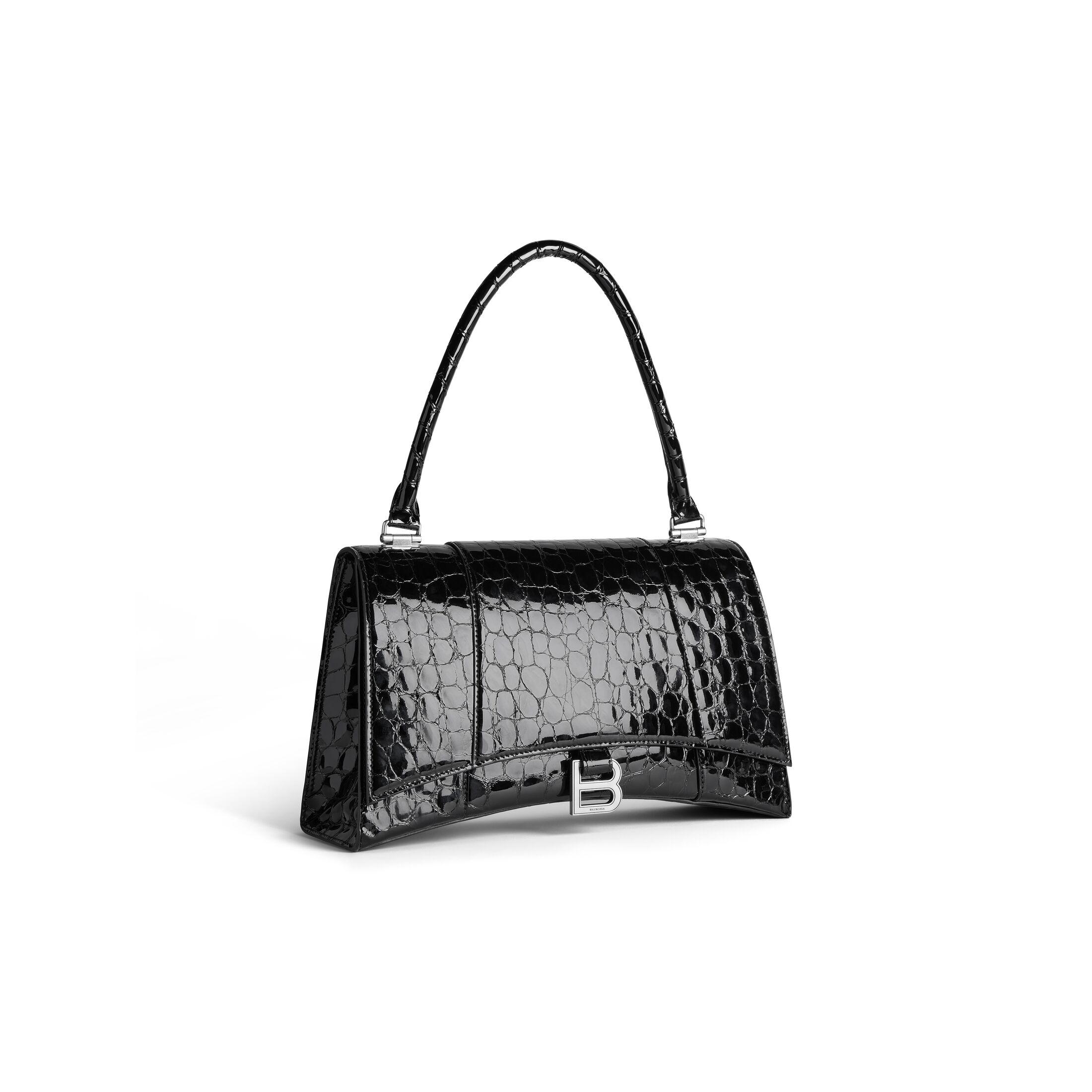 Túi Balenciaga Hourglass Hinge Medium Handbag Crocodile Embossed Nữ Đen