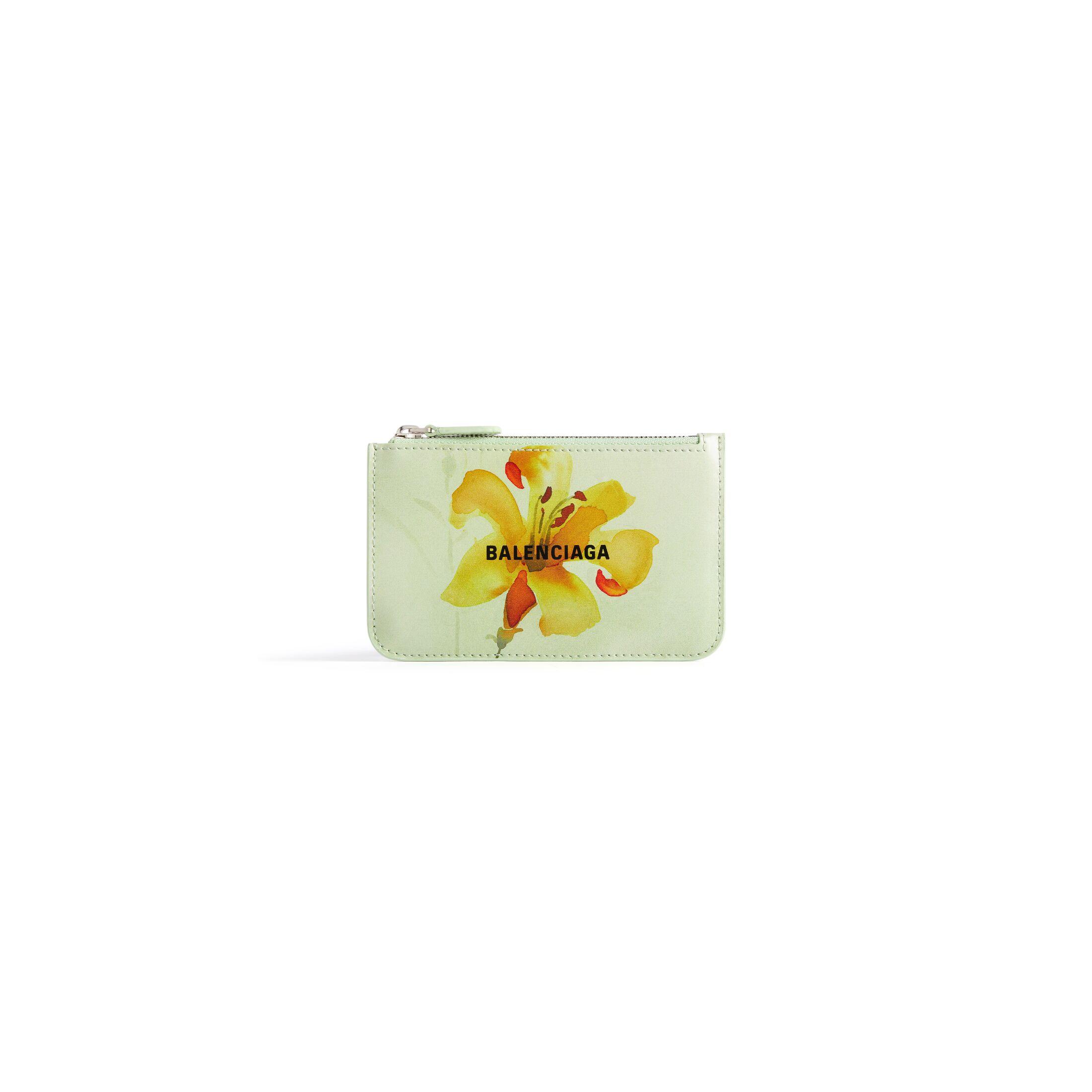 Ví Balenciaga Cash Large Long Coin And Card Holder Lillies Print Nữ Xanh Lá