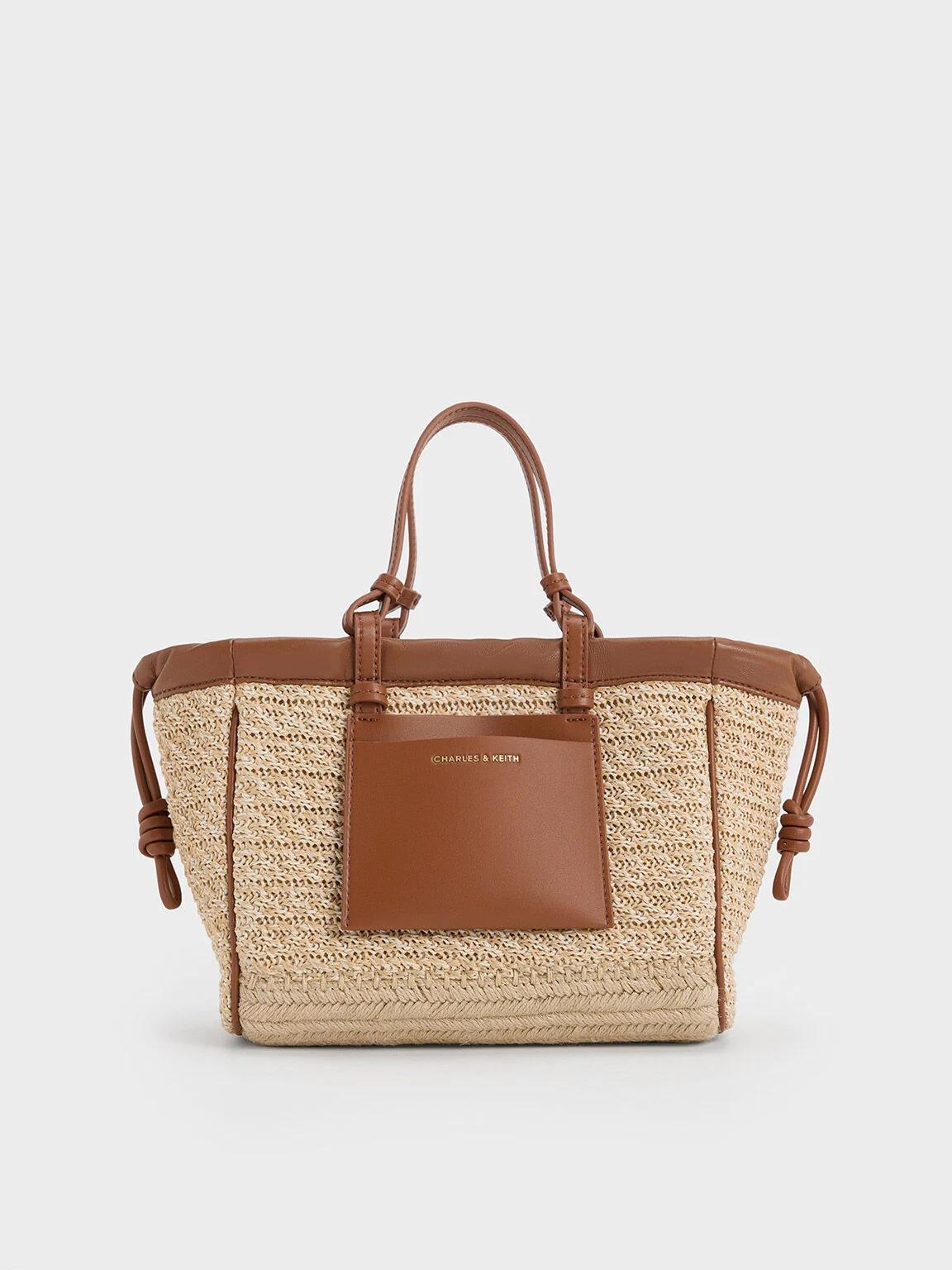 Túi Charles & Keith Babylon Raffia Drawstring Nữ Nâu