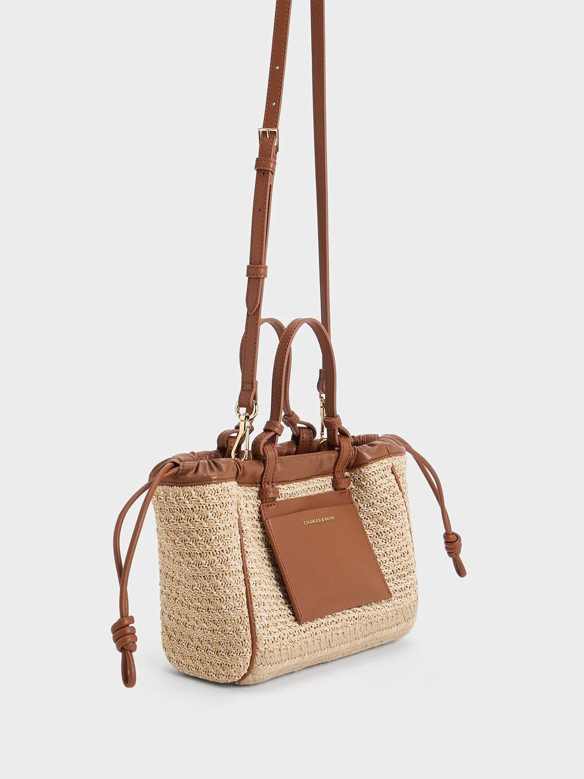 Túi Charles & Keith Babylon Raffia Drawstring Nữ Nâu