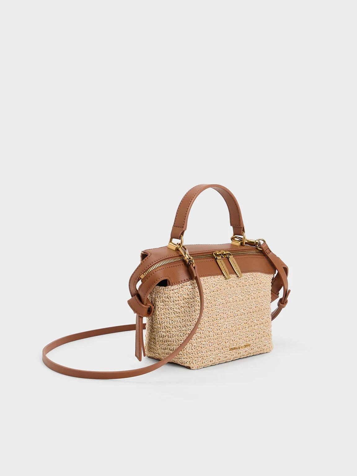 Túi Charles & Keith Aurelie Raffia Knotted Nữ Nâu