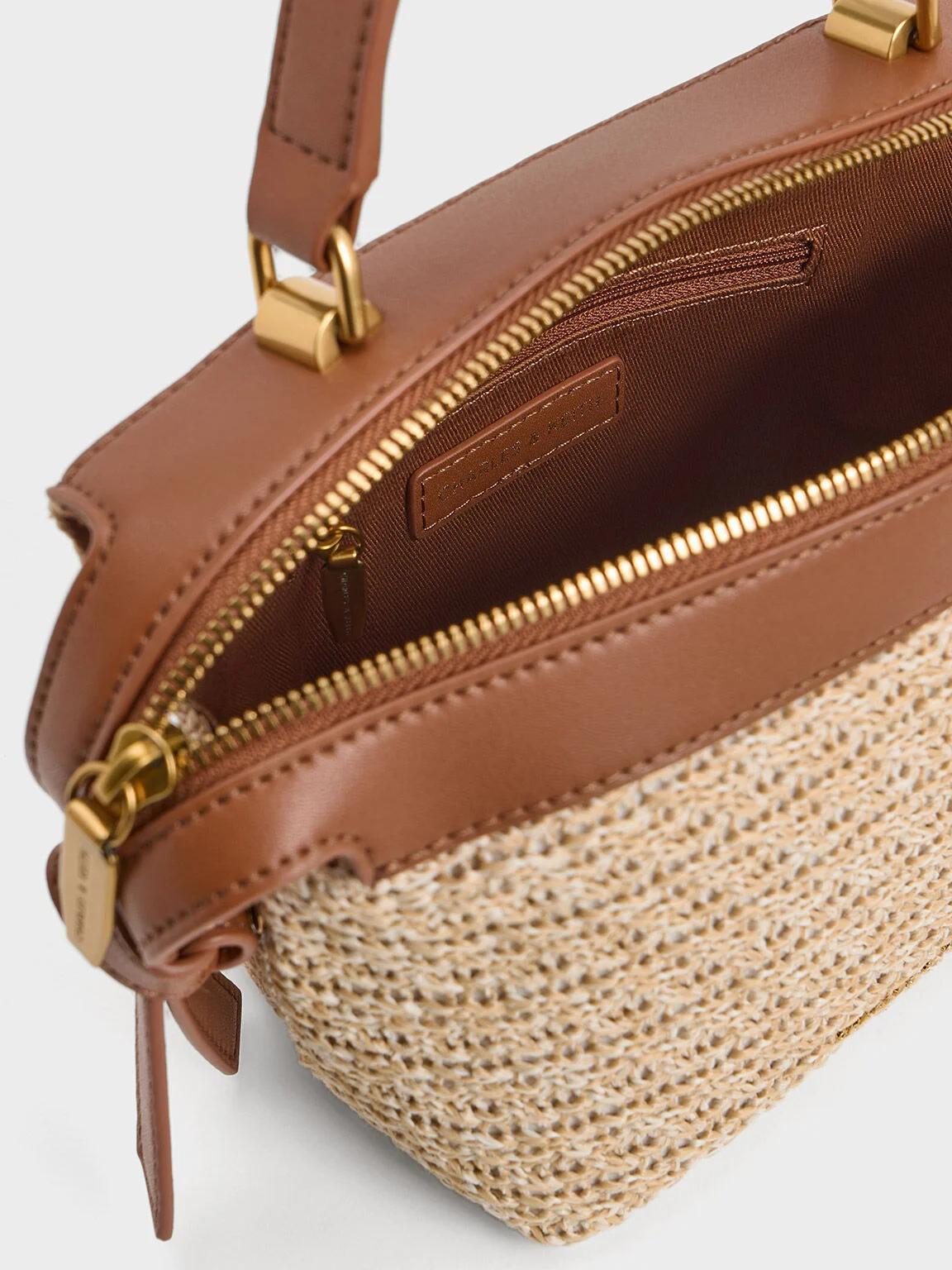 Túi Charles & Keith Aurelie Raffia Knotted Nữ Nâu