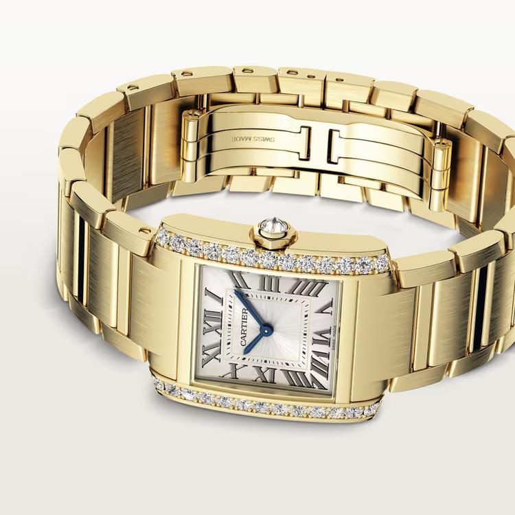 Đồng Hồ Cartier Tank Française Sapphire Crystal Watch Nam Vàng