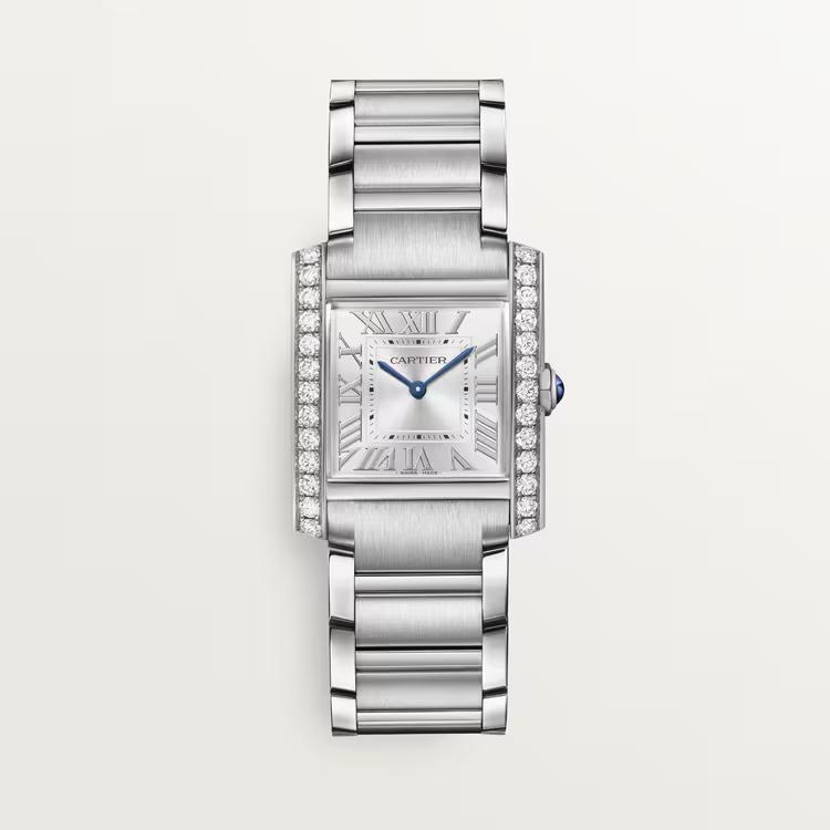 Đồng Hồ Cartier Tank Française Sapphire Crystal Watch Nam Bạc