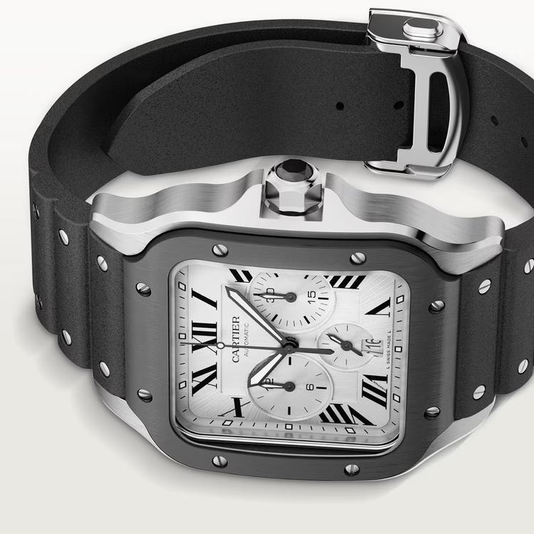 Đồng Hồ Cartier Santos De Cartier Chronograph Watch Nam Đen