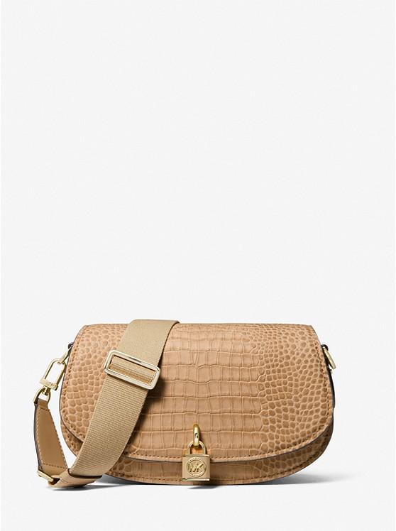 Túi Michael Kors Mila Medium Crocodile Embossed Leather Messenger Bag Nữ Be