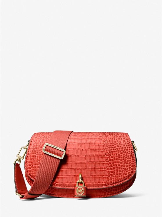 Túi Michael Kors Mila Medium Crocodile Embossed Leather Messenger Bag Nữ Đỏ