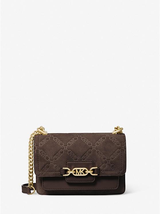 Túi Michael Kors Heather Extra-Small Empire Logo Embossed Suede Crossbody Bag Nữ Nâu