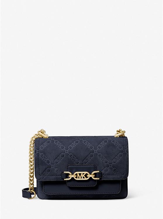 Túi Michael Kors Heather Extra-Small Empire Logo Embossed Suede Crossbody Bag Nữ Xanh Navy