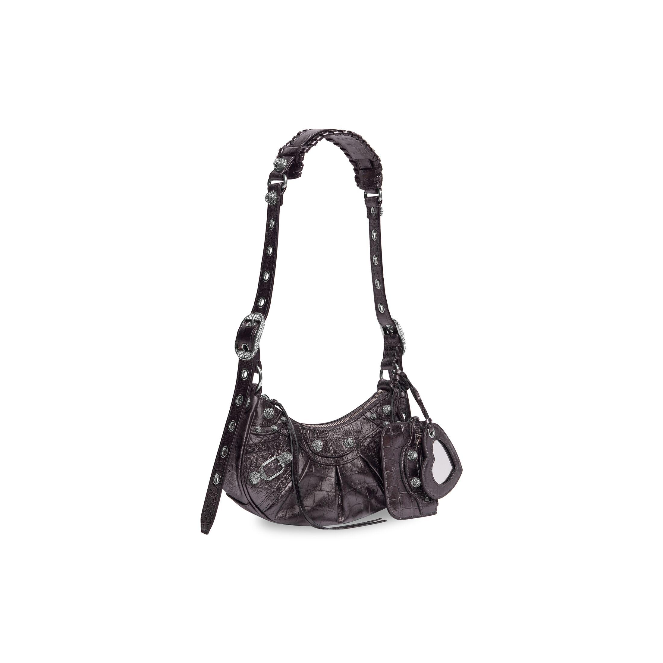 Túi Balenciaga Le Cagole Xs Shoulder Bag Crocodile Embossed With Rhinestones Nữ Ghi