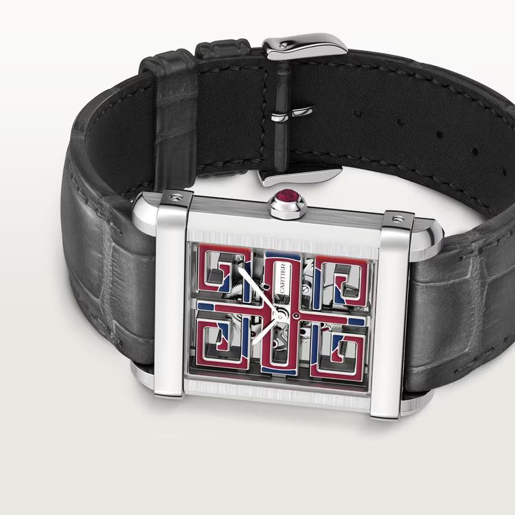 Đồng Hồ Cartier Tank Chinoise Watch Nam Đen Bạc