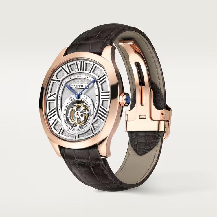 Đồng Hồ Cartier Drive De Cartier Flying Tourbillon Watch Nam Nâu Hồng