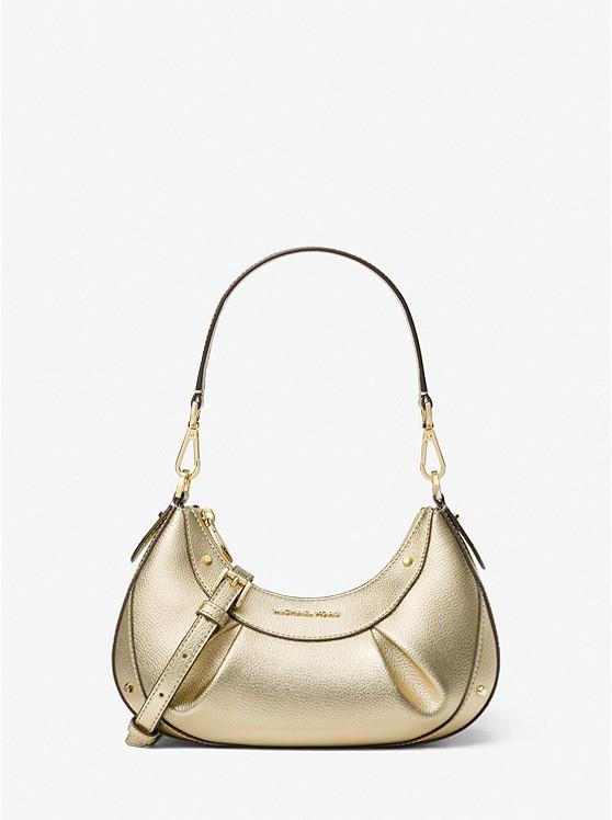 Túi Michael Kors Enzo Small Metallic Leather Convertible Crossbody Bag Nữ Vàng