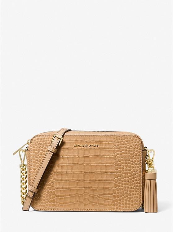 Túi Michael Kors Jet Set Medium Crocodile Embossed Leather Crossbody Bag Nữ Be