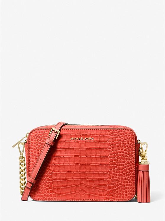 Túi Michael Kors Jet Set Medium Crocodile Embossed Leather Crossbody Bag Nữ Cam