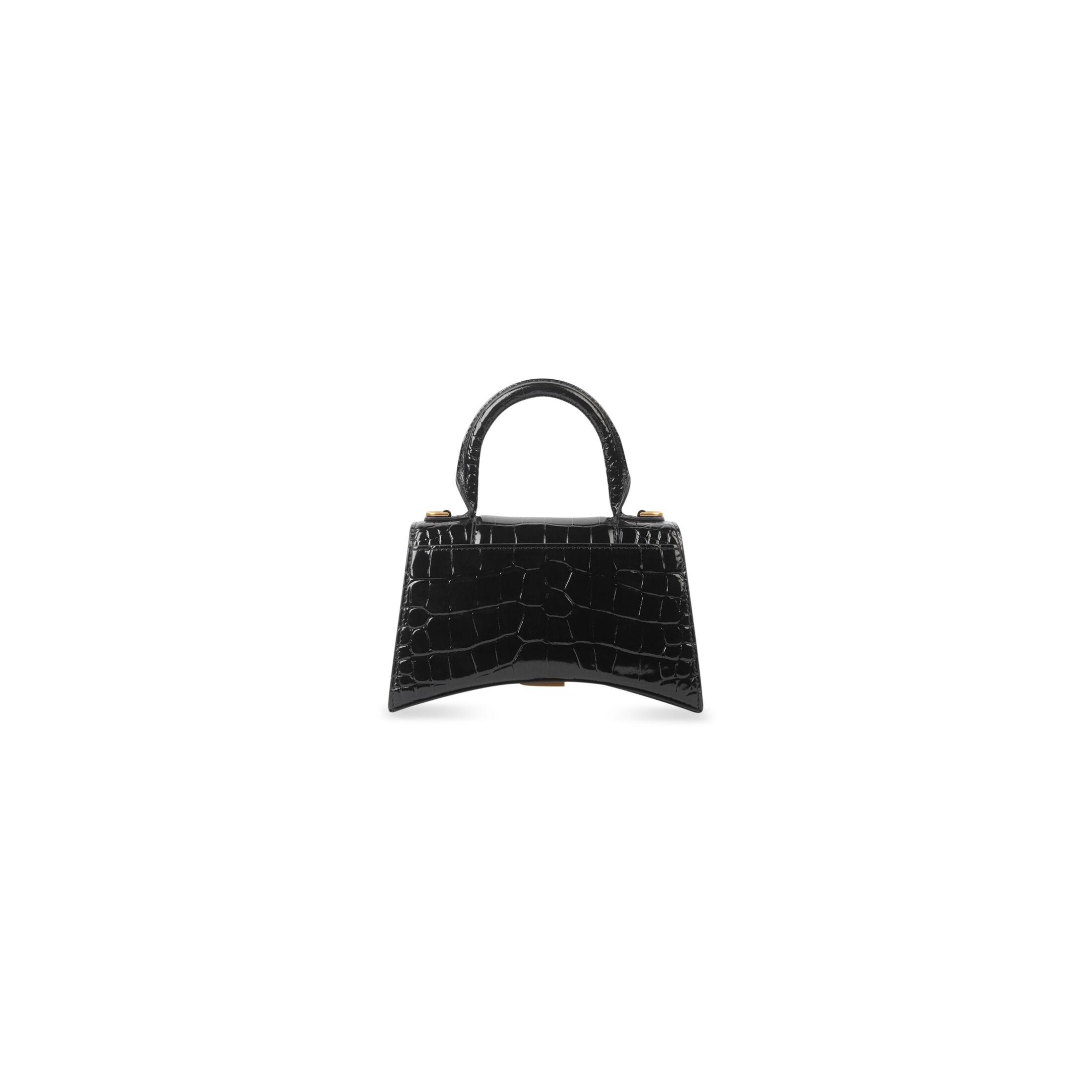 Túi Balenciaga Hourglass Xs Handbag Crocodile Embossed Nữ Đen