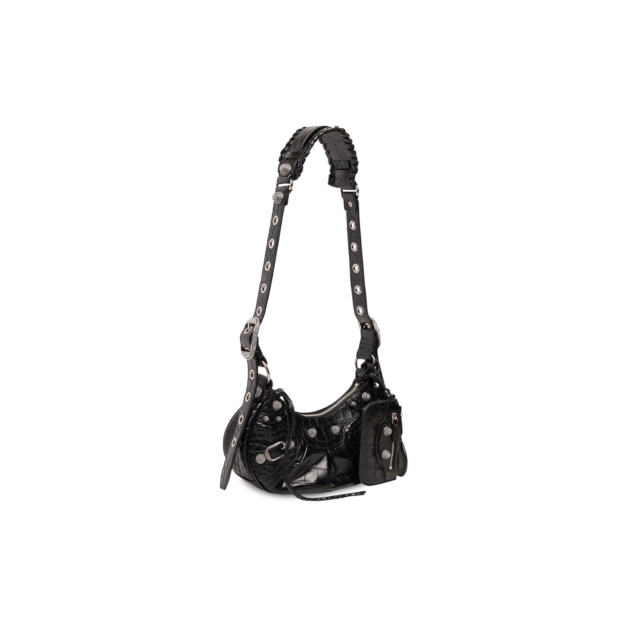 Túi Balenciaga Le Cagole Xs Shoulder Bag Crocodile Embossed With Rhinestones Nữ Đen