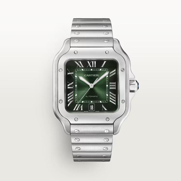 Đồng Hồ Cartier Santos De Cartier Watch Nam Bạc Xanh Lá