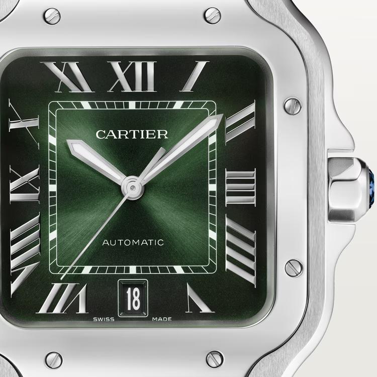 Đồng Hồ Cartier Santos De Cartier Watch Nam Bạc Xanh Lá