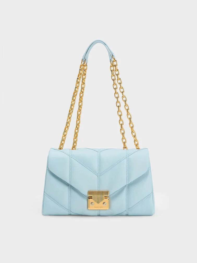 Túi Charles & Keith Eudora Chevron Nữ Xanh Dương