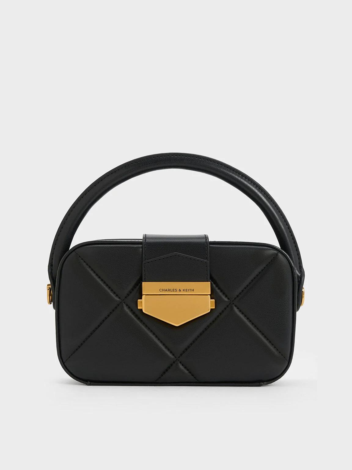 Túi Charles & Keith Vertigo Quilted Boxy Nữ Đen