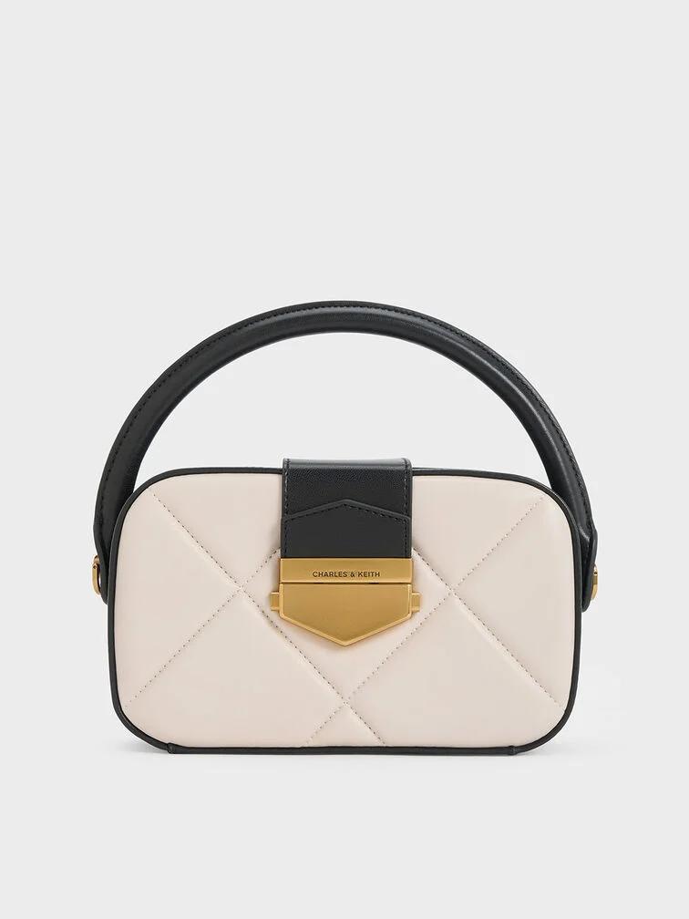 Túi Charles & Keith Vertigo Quilted Two-Tone Boxy Nữ Trắng Đen