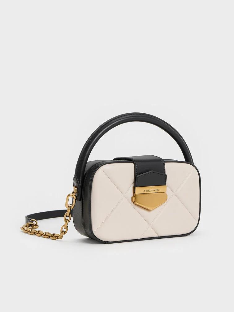 Túi Charles & Keith Vertigo Quilted Two-Tone Boxy Nữ Trắng Đen