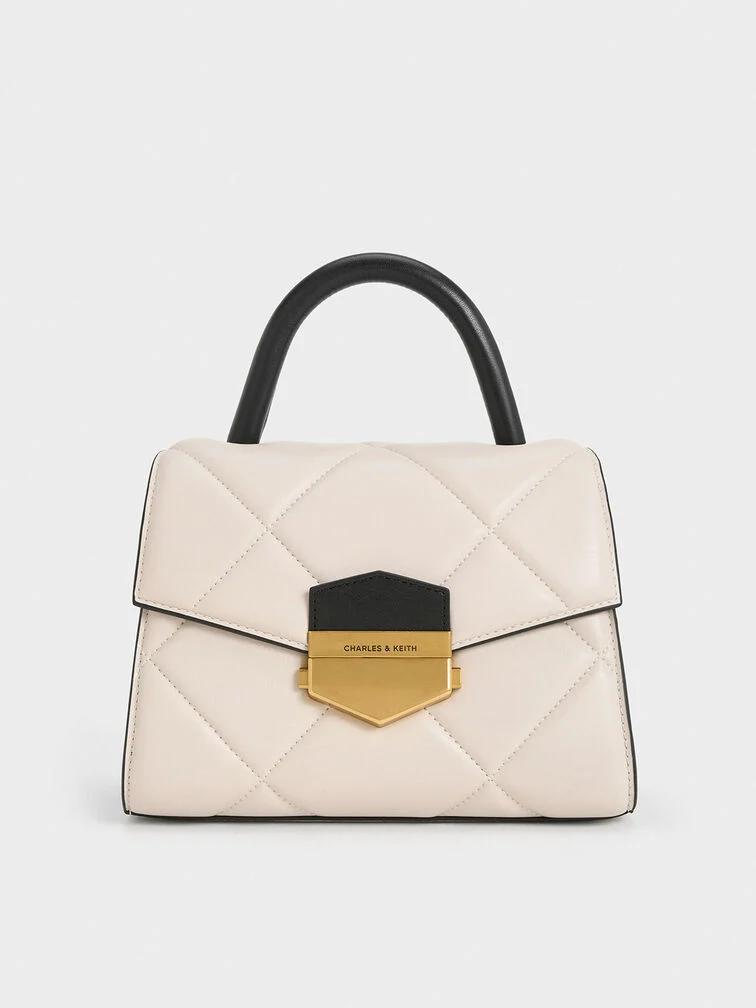 Túi Charles & Keith Vertigo Two-Tone Quilted Nữ Trắng Đen