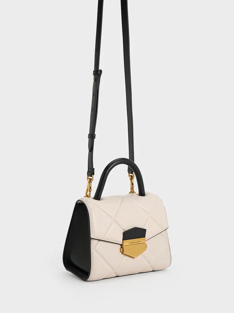 Túi Charles & Keith Vertigo Two-Tone Quilted Nữ Trắng Đen