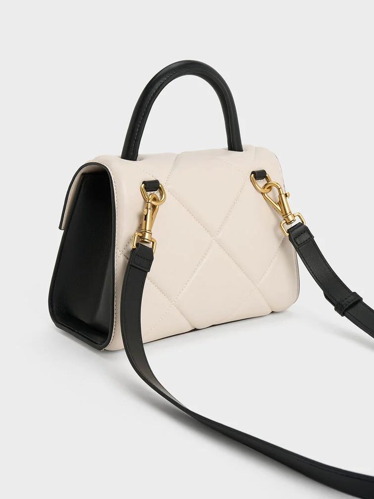 Túi Charles & Keith Vertigo Two-Tone Quilted Nữ Trắng Đen