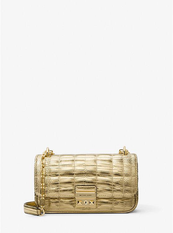 Túi Michael Kors Tribeca Small Quilted Metallic Lizard Embossed Leather Shoulder Bag Nữ Vàng