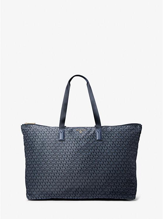 Túi Michael Kors Jet Set Travel Large Signature Logo Print Woven Tote Bag Nữ Xanh Dương