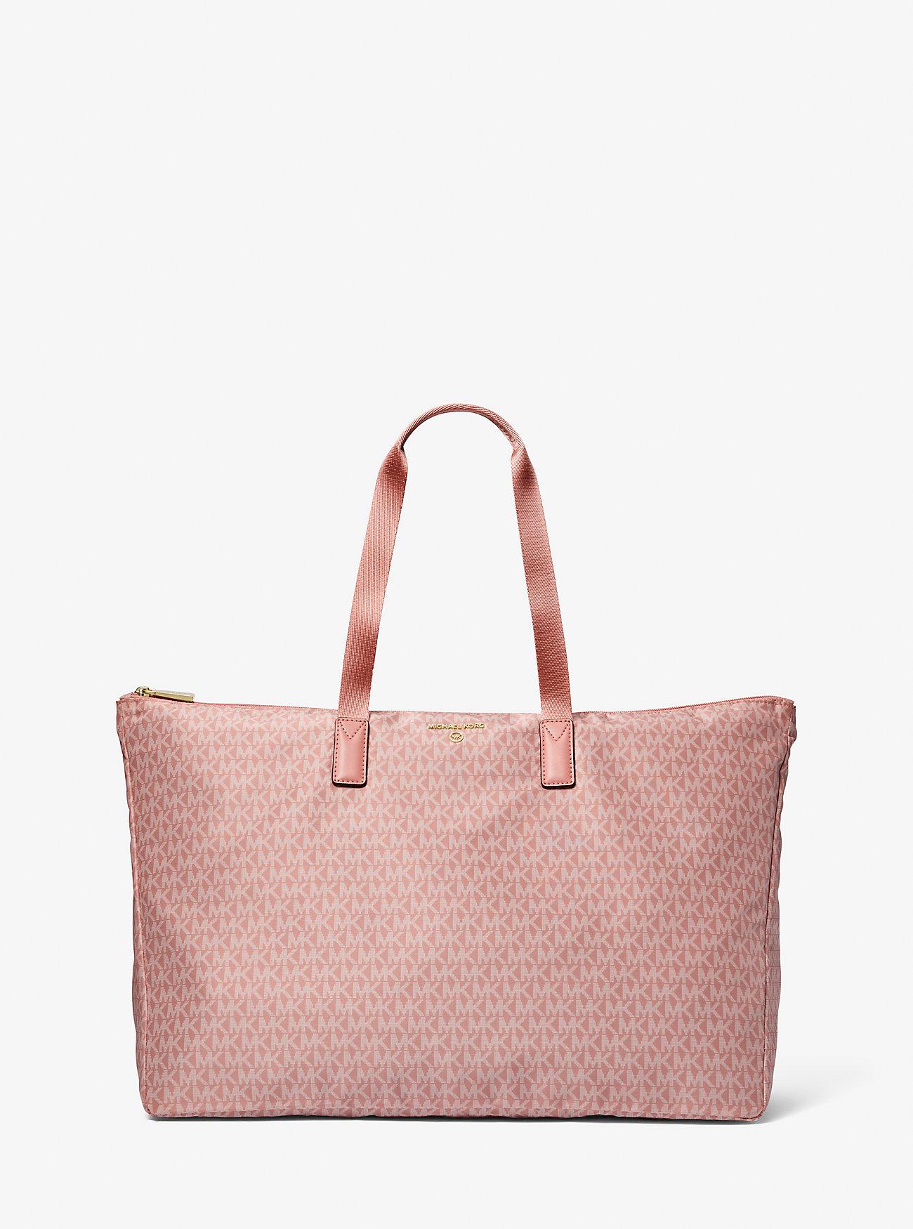 Túi Michael Kors Jet Set Travel Large Signature Logo Print Woven Tote Bag Nữ Hồng