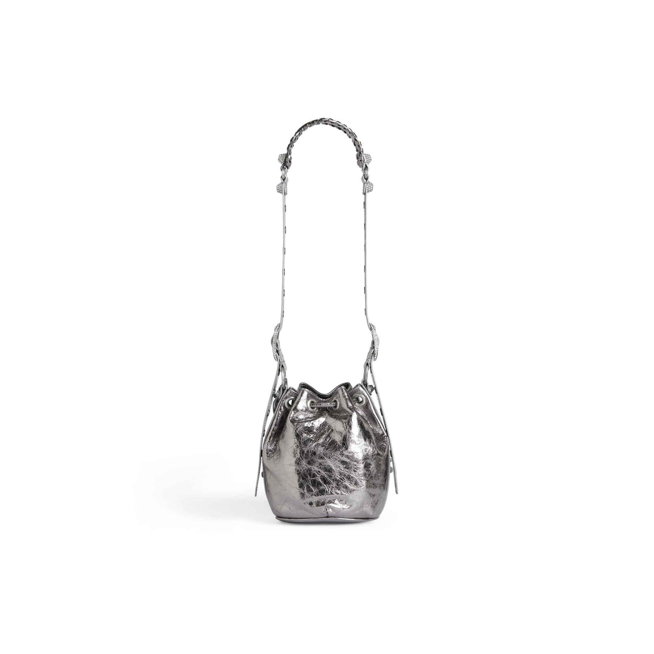 Túi Balenciaga Le Cagole Xs Bucket Bag Metallized With Rhinestones Nữ Bạc