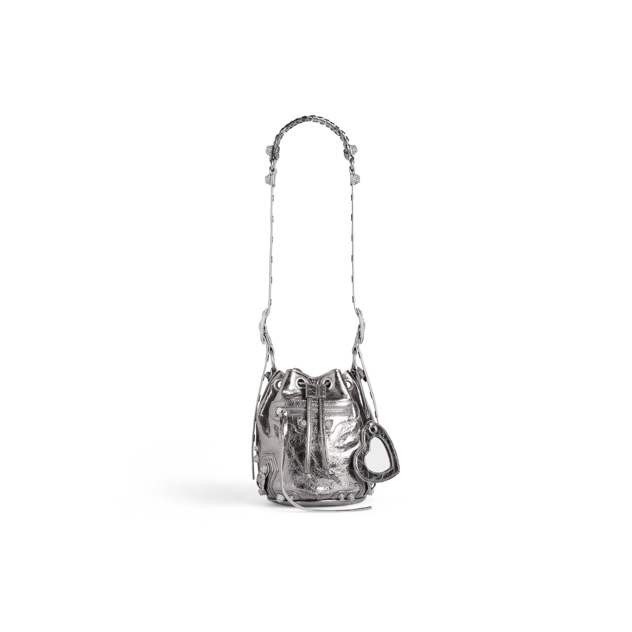 Túi Balenciaga Le Cagole Xs Bucket Bag Metallized With Rhinestones Nữ Bạc