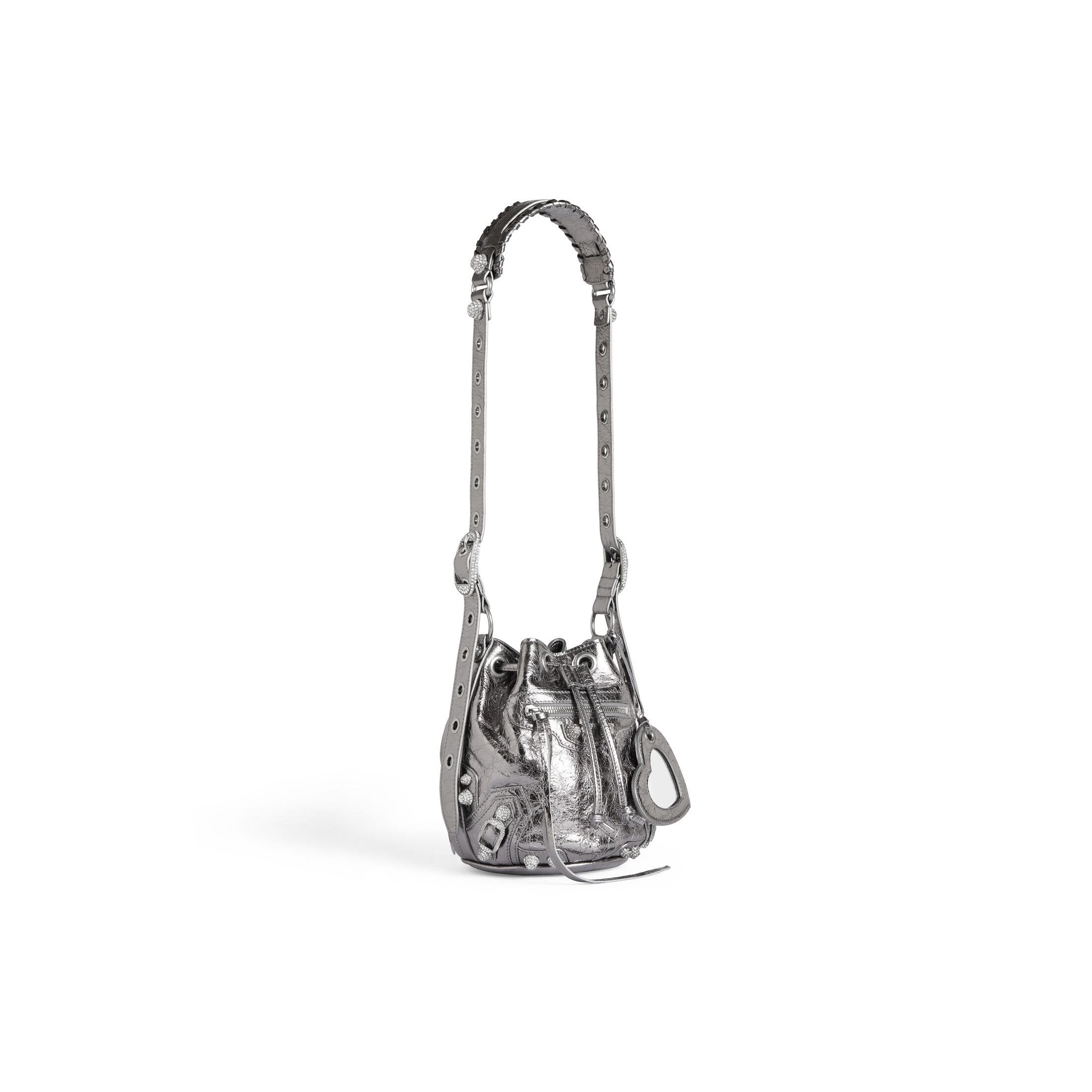 Túi Balenciaga Le Cagole Xs Bucket Bag Metallized With Rhinestones Nữ Bạc