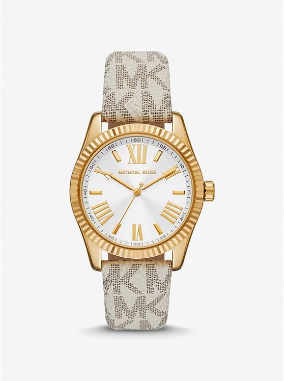 Đồng Hồ Michael Kors Lexington Gold-Tone And Signature Logo Watch Nữ Kem