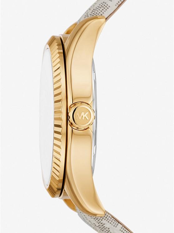 Đồng Hồ Michael Kors Lexington Gold-Tone And Signature Logo Watch Nữ Kem