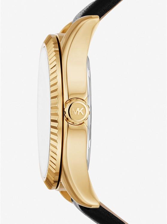 Đồng Hồ Michael Kors Lexington Gold-Tone And Leather Watch Nữ Đen