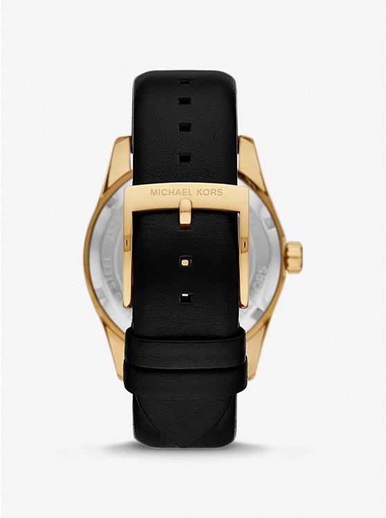 Đồng Hồ Michael Kors Lexington Gold-Tone And Leather Watch Nữ Đen