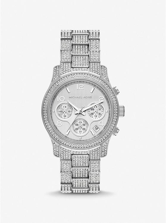 Đồng Hồ Michael Kors Runway Pavé Silver-Tone Watch Nữ Bạc