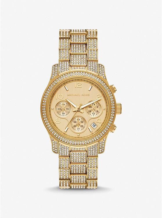 Đồng Hồ Michael Kors Runway Pavé Gold-Tone Watch Nữ Vàng